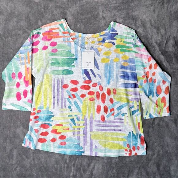 Et' Lois Womens Shirt 1X Island Fever Fiona Colorful Abstract 3/4 Sleeve NWT USA - Picture 1 of 6